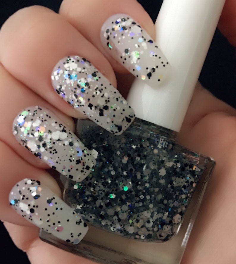Flintstone Black White Glitter Nail Polish Flake Speckle Etsy