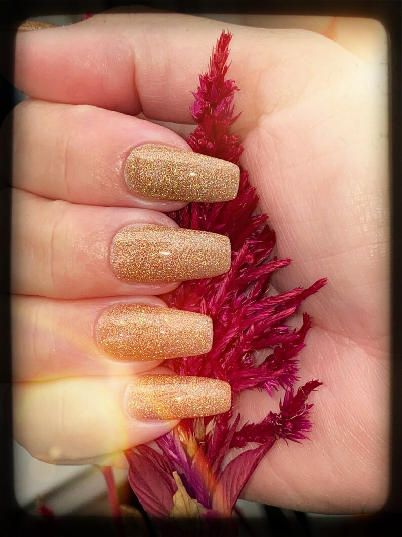 Gold Holographic Glitter Nail Polish, Gold Glitter Nail Lacquer :Glitziness image 6