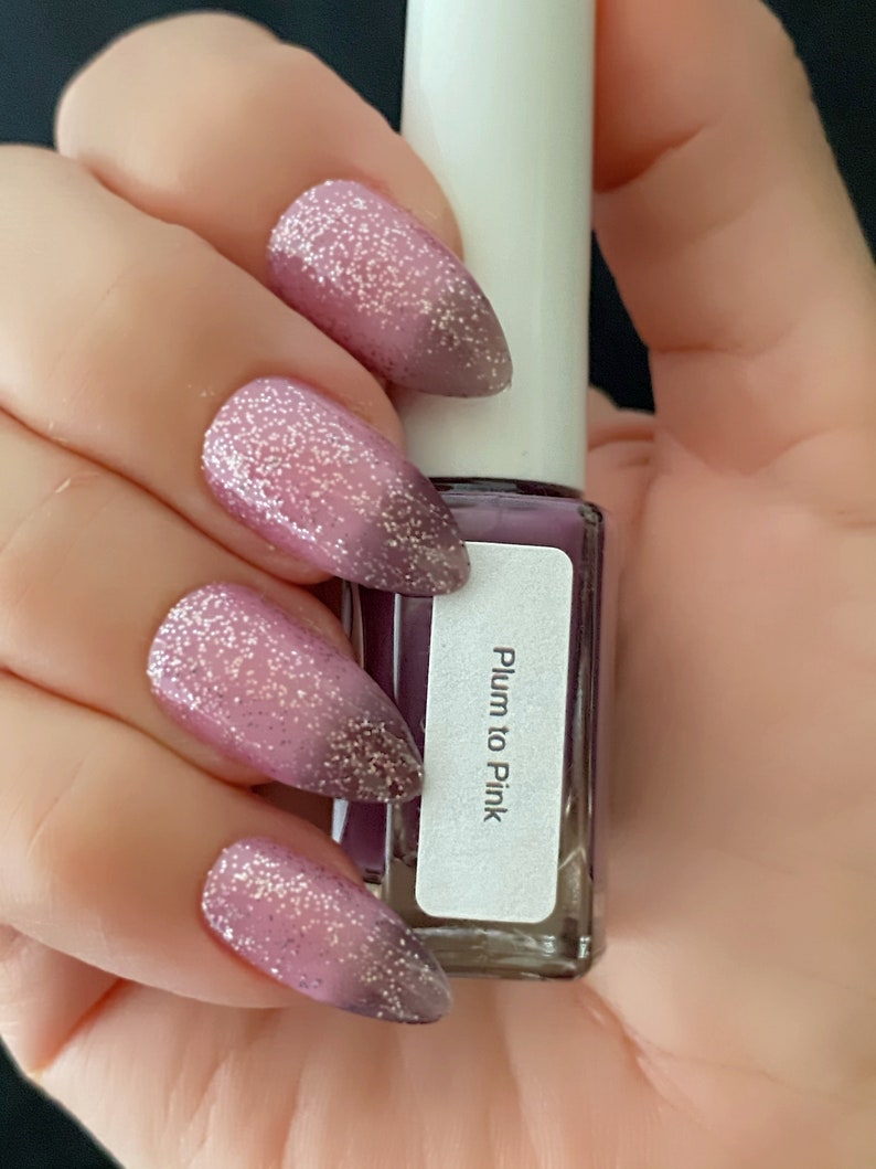 MAGIC Purple Glitter Thermal Color Changing Nail Polish, Plum to Pink Polish, Summer Nails image 4