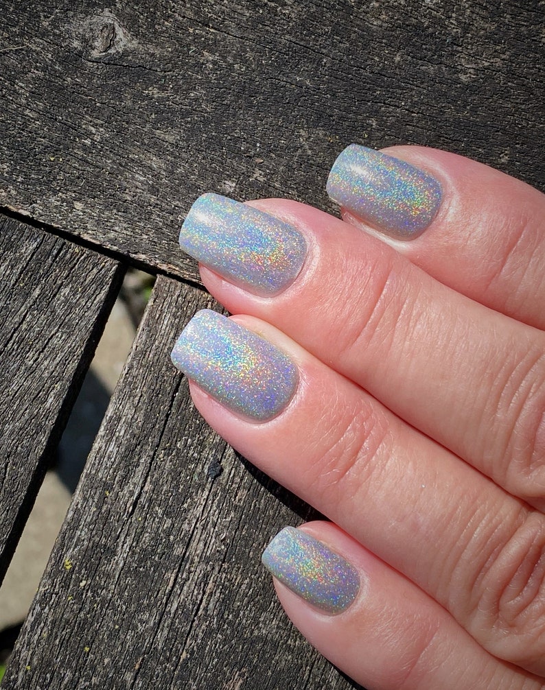 Silver Holographic Glitter Nail Polish Gray Nail Lacquer Out Etsy