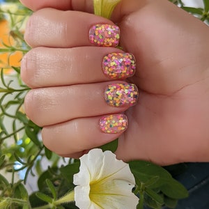 Neon Glitter Nail Polish, Confetti Nails, Pink Orange Blue Yellow Polish: Spring Bling - Etsy