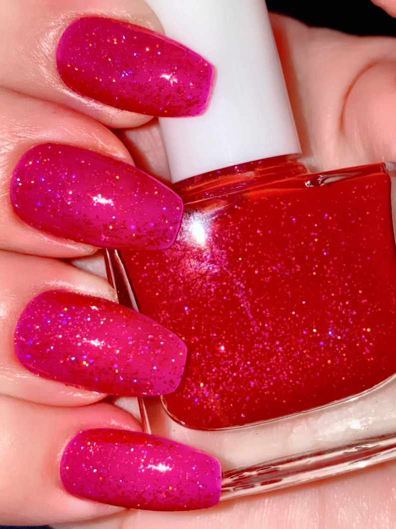 Red/pink Glitter Nail Polish Sparkle Polish Holiday Polish Etsy