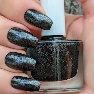 Evening Out- Shimmery Black Nail Polish, Metallic Finish Glam, Holiday Nails