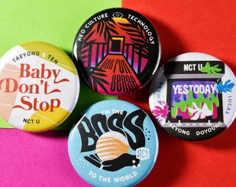 NCT U UPDATED Pinback Button Badges - 1.25&quot; 7th Sense, BOSS, Baby Don&#39;t Stop, Yestoday, Resonance - NCTzen, nct merch, kpop pins, nct pins