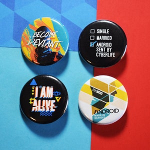 Detroit Become Human Pinback Button Badges - 1.25" Connor, Become a Deviant, Cyberlife, I Am Alive - RK800, Markus, android, gamer gift