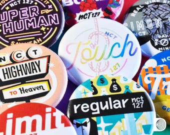 NCT 127 Pinback Button Badges (1.25in / 3.17cm) – Fire Truck, Limitless, Cherry Bomb, Simon Says, Superhuman, Kick It, Favorite & more