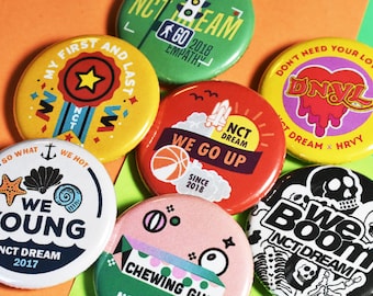 NCT Dream UPDATED Pinback Button Badges - 1.25" Chewing Gum, MFAL, We Young, We Go Up, Go, Dnyl, Boom, Ridin, Hot Sauce, Hello Future