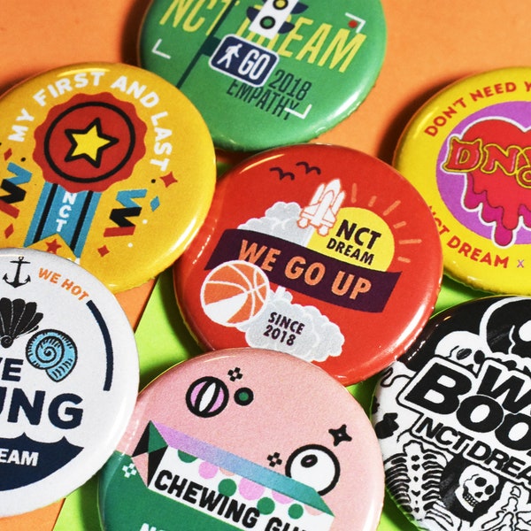 NCT Dream UPDATED Pinback Button Badges - 1.25" Chewing Gum, MFAL, We Young, We Go Up, Go, Dnyl, Boom, Ridin, Hot Sauce, Hello Future