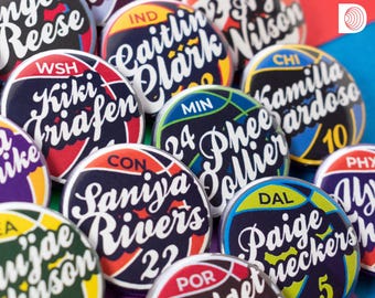 WNBA Custom Basketball Buttons (1.25in / 3.17cm) – Choose Your Own WNBA Players Button or Magnet Set