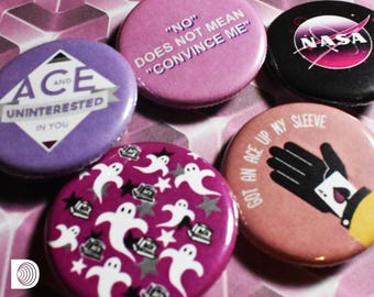 Asexual Pride Pinback Button Badges (1.25in / 3.17cm) – Asexuality, No Means No, Invisible Ace, Space Ace, Ace Card