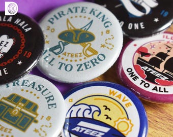 ATEEZ Pinback Button Badges (1.25in / 3.17cm) – Pirate King, Treasure, Say My Name, Hala Hala, Wave, Illusion