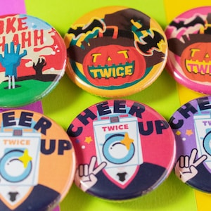 TWICE Debut Pinback Button Badges - 1.25&quot; Like Ooh-Ahh, Cheer Up, TT - ONCE, Twice merch, kpop pins, Twice buttons, kpop merch