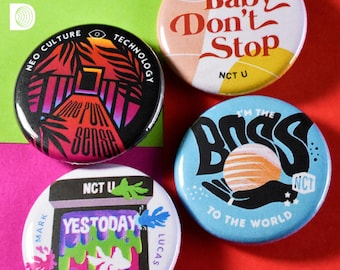 NCT U Pinback Button Badges (1.25in / 3.17cm) – 7th Sense, BOSS, Baby Don't Stop, Yestoday, 90s Love, From Home, Make A Wish, Work It