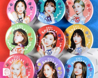 TWICE Feel Special Pinback Button Badges (1.25in / 3.17cm) – Jihyo, Nayeon, Jeongyeon, Momo, Sana, Mina, Dahyun, Chaeyoung, Tzuyu