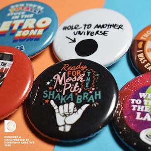 Life is Strange Pinback Button Badges (1.25in / 3.17cm) – Hole to Another Universe, Vortex, Frank's Beans, Kra-can, Shaka Brah, Retro Zone