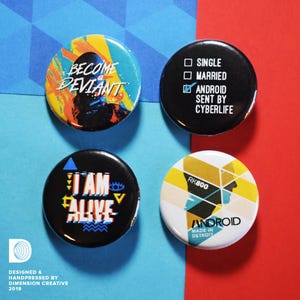 Insignias de botón de Detroit: Become Human (3,17 cm) – RK800, Conviértete en un desviado, Vida cibernética, Estoy vivo