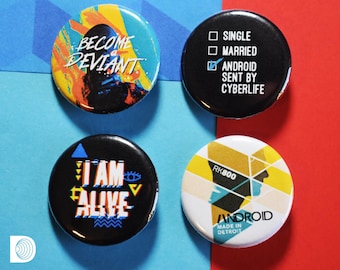 Detroit Become Human Pinback Button Badges (1.25in / 3.17cm) – RK800, Become A Deviant, Cyberlife, I Am Alive