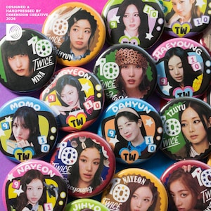 TWICE TEN Pinback Button Badges (1.25in / 3.17cm) – Nayeon, Momo, Sana, Jeongyeon, Jihyo, Dahyun, Chaeyoung, Tzuyu, Mina
