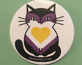 3" Nonbinary Pride Cat Pinback Button ("Queer Cat" series)