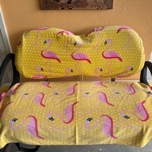 Flamingos with polka dots! Universal Golf Cart Seat cover for Club Car, Evolution, EZ Go, ICON, and Yamaha golf cart models