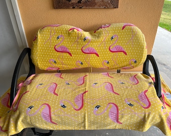 Flamingos with polka dots! Universal Golf Cart Seat cover for Club Car, Evolution, EZ Go, ICON, and Yamaha golf cart models