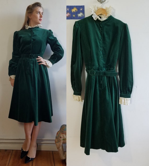 Vintage Jaeger Velvet and Lace Midi Dress. Emerald Green. 50s | Etsy