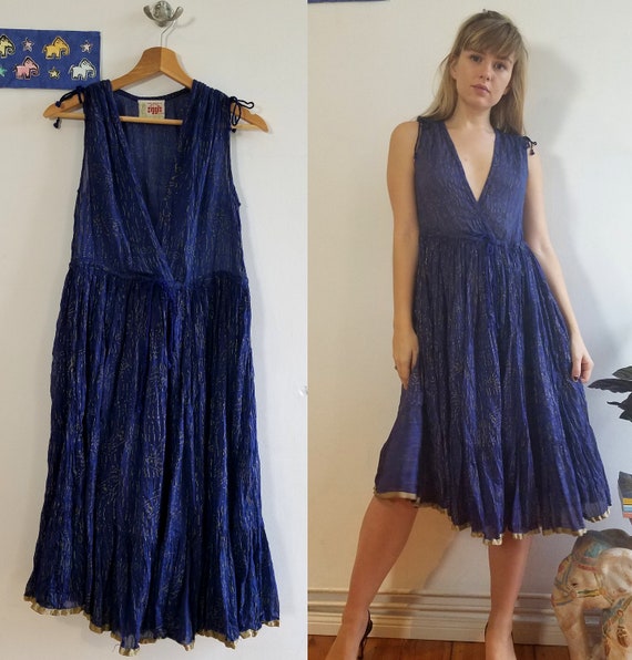 Vintage 70s Phool Dress. Indian Cotton / Gause. Bl