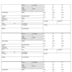 Nurse Report Sheet - 3 Patients Per Side - Med Surg Report Sheet - Nurse Brain Sheet