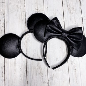 Classic Black Mickey Mouse ears, Black Minnie ears, Black leather ears, Black Leather Disney ears, Black Faux mouse ears, Leather headband