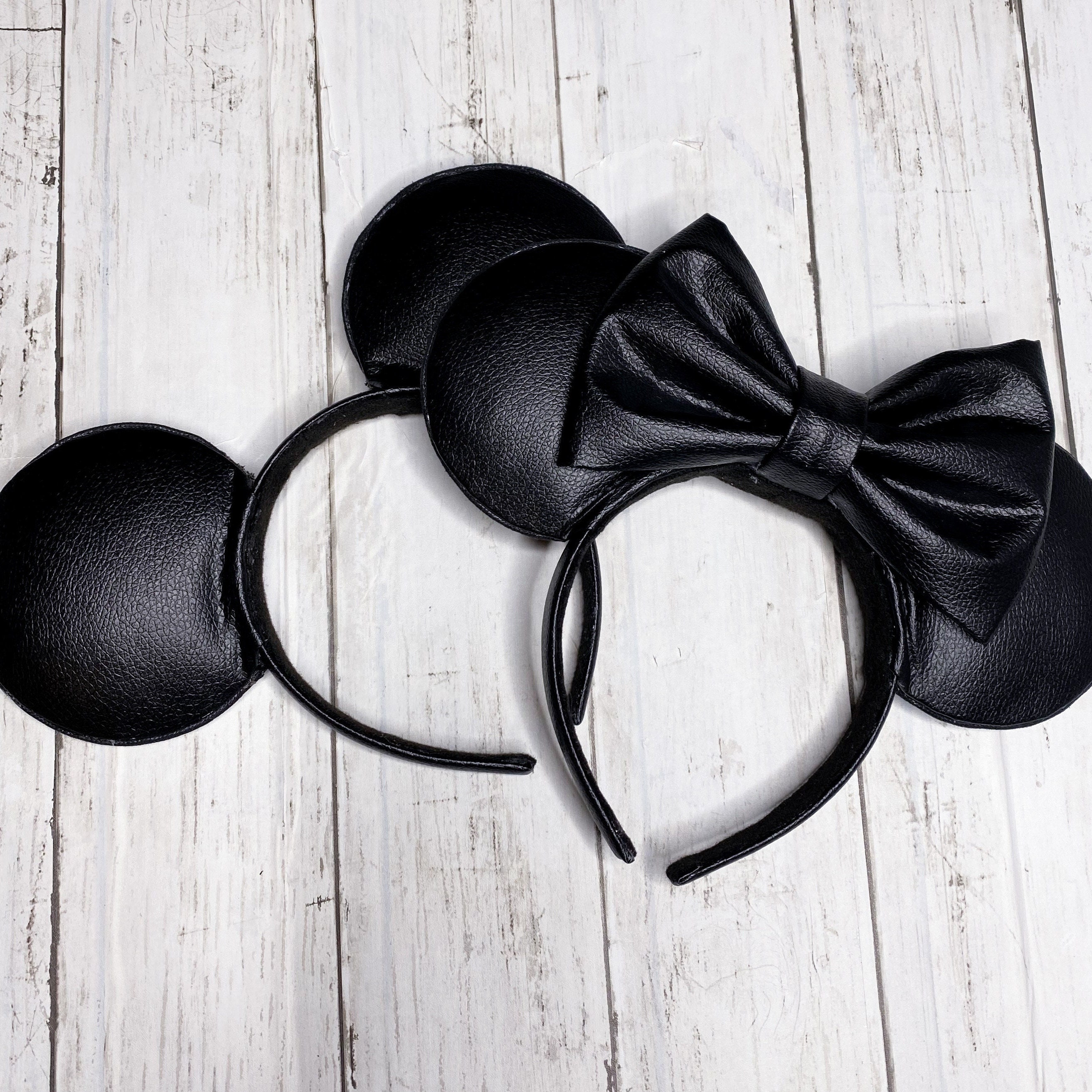 Faux Leather L V Black Disney Ears on White – Dreamy Designs by Trudy