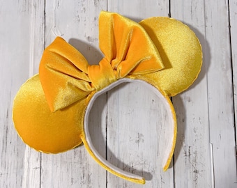 Sunshine Yellow Velvet Mickey and Minnie Disney Mouse Ears for Spring