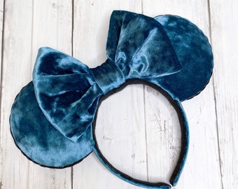 Turquoise Velvet Mickey ears, Turquoise velvet Minnie ears, Velvet bow, Velvet Headband, Turquoise scrunchie, Minnie Mouse ears, Mickey ears