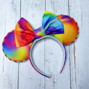 Handmade Colorful Rainbow Tie Dye Mickey Minnie Ears Theme Park Accessories Gifts