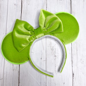 Lime Green Mickey ears, Neon Green Minnie ears, 90s nostalgia, Neon ears, Green Minnie ears, Green Velvet Mickey ears, Lime green bow