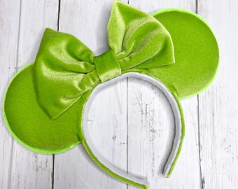 Lime Green Mickey ears, Neon Green Minnie ears, 90s nostalgia, Neon ears, Green Minnie ears, Green Velvet Mickey ears, Lime green bow