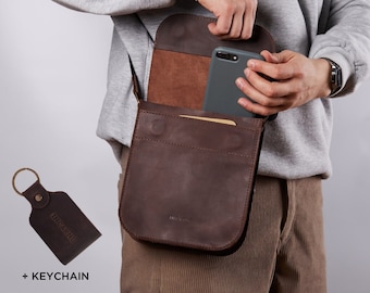 Sac à bandoulière en cuir véritable pour homme, sac messager rétro pour homme, sac à bandoulière, sac de poche pour téléphone portable, sac à main cadeau pour anniversaire de mariage