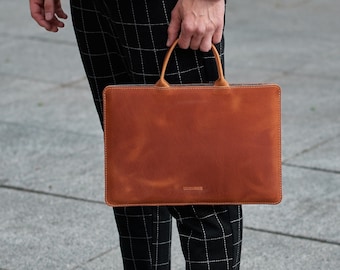 Personalized Cognac/Brown leather laptop case, Leather briefcase man, Leather bag man, Mens briefcase, Shoulder bag, Laptop messenger bag