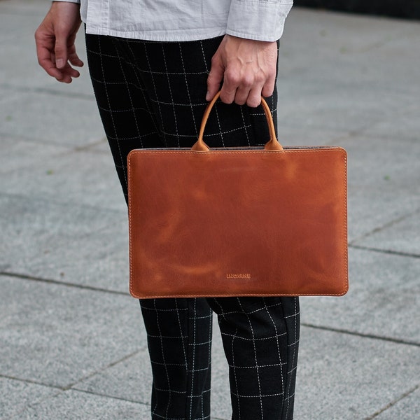 Personalized Cognac/Brown leather laptop case, Leather briefcase man, Leather bag man, Mens briefcase, Shoulder bag, Laptop messenger bag