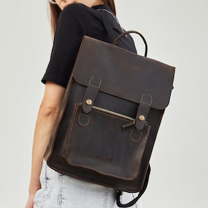 Convertible Leather Backpack for Women | Gothic Brown Satchel Purse | Dark Academia Messenger Bag | Fits 13&quot; Laptop | Minimalist Gift
