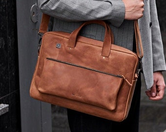 HP Leather Laptop Bag Men, Handle Briefcase for Macbook Air / Pro 13 M1/M2, Leather Messenger Bag Men, Asus Dell 17 inch Leather Laptop Bag