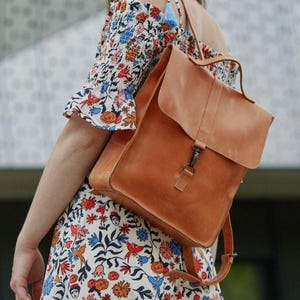 Leder Brauner Schulrucksack für Frauen | Alltag Rucksack Geldbörse | Lederrucksack mit freier Personalisierung | Zurück zu Schulgeschenk