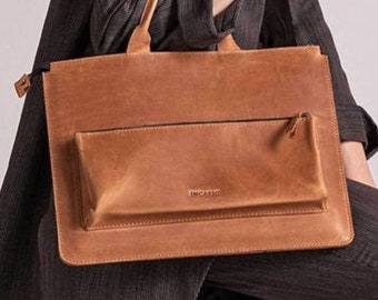 Slim Genuine Leather Womans Laptop Bag for Macbook or Laptop, Fashionable business ladies laptop briefcase, Smart business laptop case