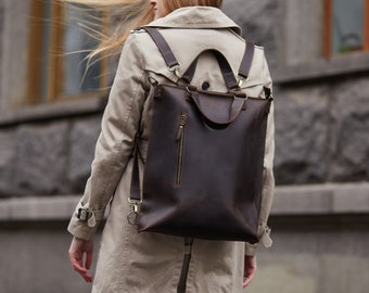 Convertible Backpack Purse Laptop Backpack Women Shoulder Tote Bag Custom Leather Minimalist City Backpack Personalized Gift for Her Etsy