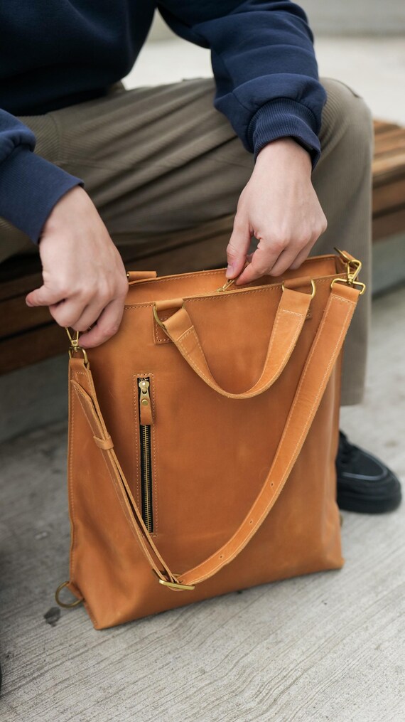 Convertible Leather Backpack Purse – Minimalist Women display picture 3