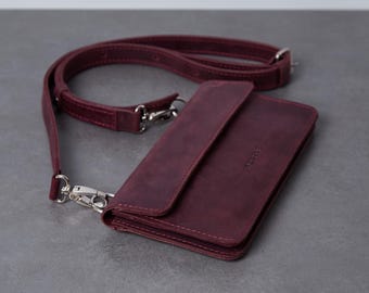 Leather Envelope Crossbody Bag: Slim Black Flap Purse with Strap, Phone Purse