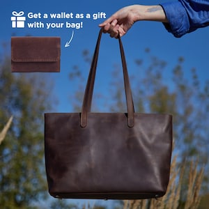 Bolsa de couro com forro para ela | Bolsa feminina para laptop de 13-14 polegadas | Oferta especial: peça uma bolsa de couro e ganhe uma carteira GRÁTIS