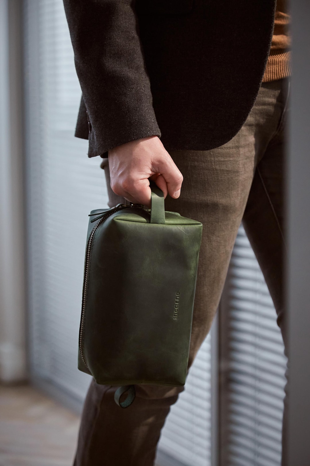 Green Leather Dopp Kit: Vintage Toiletry Travel Bag, Stylish Cosmetic ...