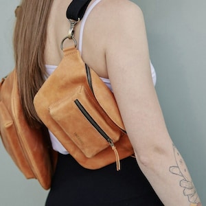 Small crossbody bag made of genuine leather | Shoulder purse with personalization | Anniversary Gifts For Her | Full grain leather belt bag