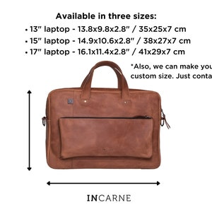 17 inch Laptop Bag, Minimalist leather bussiness briefcase for men with engraving, MacBook 14 inch handbag protective laptop holder strap image 6