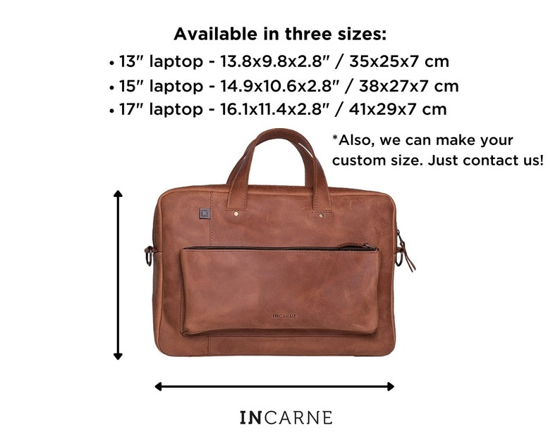 17 inch Laptop Bag, Minimalist leather bussiness briefcase for men with engraving, MacBook 14 inch handbag protective laptop holder strap image 6